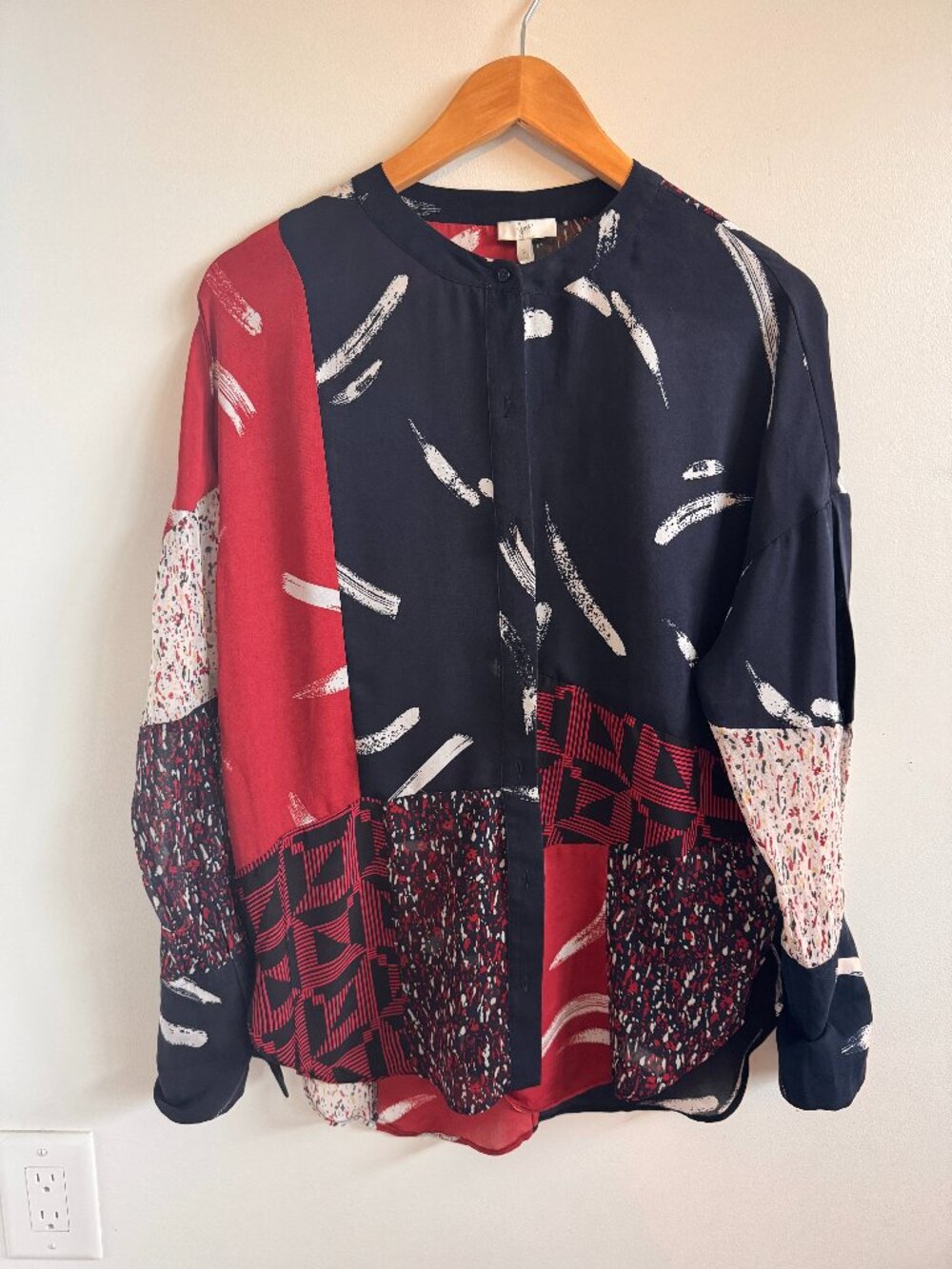 Refined! Joie Silk Multi-Fabric Band Collar Blouse - Picture 2 of 6